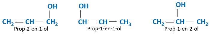 C3H6O isomers  with alcohol group and alkene group
